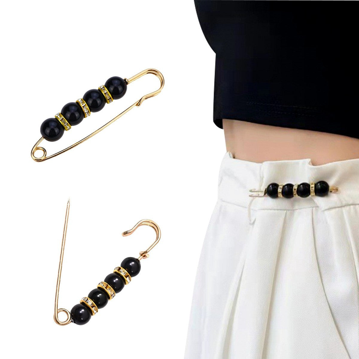 12pcs Faux Pearl Brooch Pin Set Waist Extender Safety Pins for Women