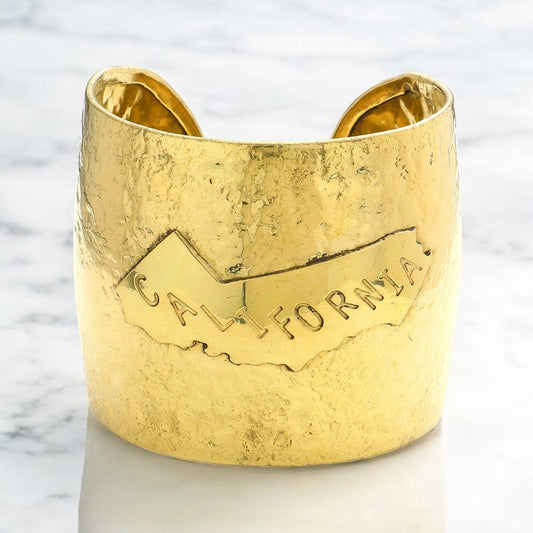 California State Map Hammered Wide Metal Cuff Bracelet Bold Statement Jewelry