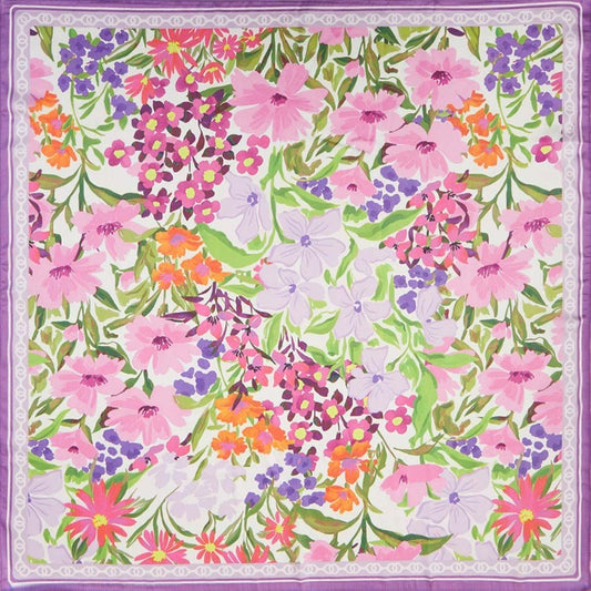 Purple Floral Garden Square Scarf Silky Neck Head Handbag Accessory