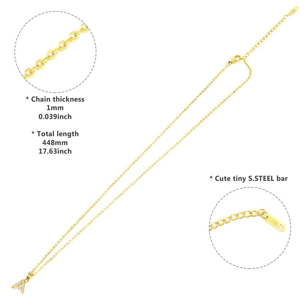 Stainless Steel CZ Paved Monogram Pendant Necklace Letter R Initial Name Pendant