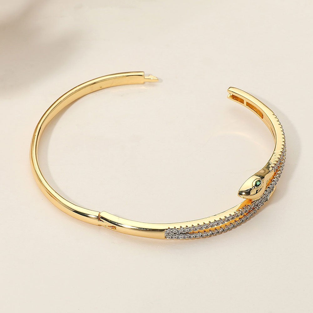 Secret Box Stainless Steel Rhinestone Pave Sleek Snake Hinged Bangle Bracelet