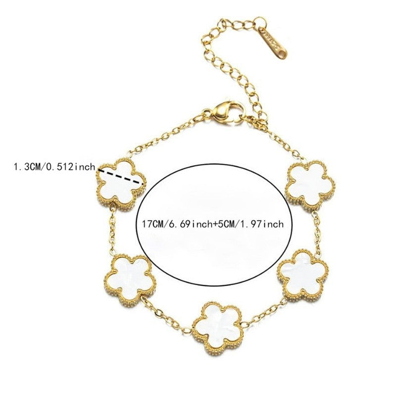 2pcs Flower Bracelet Set Gold Plated Stainless Steel Pink White Floral Jewelry