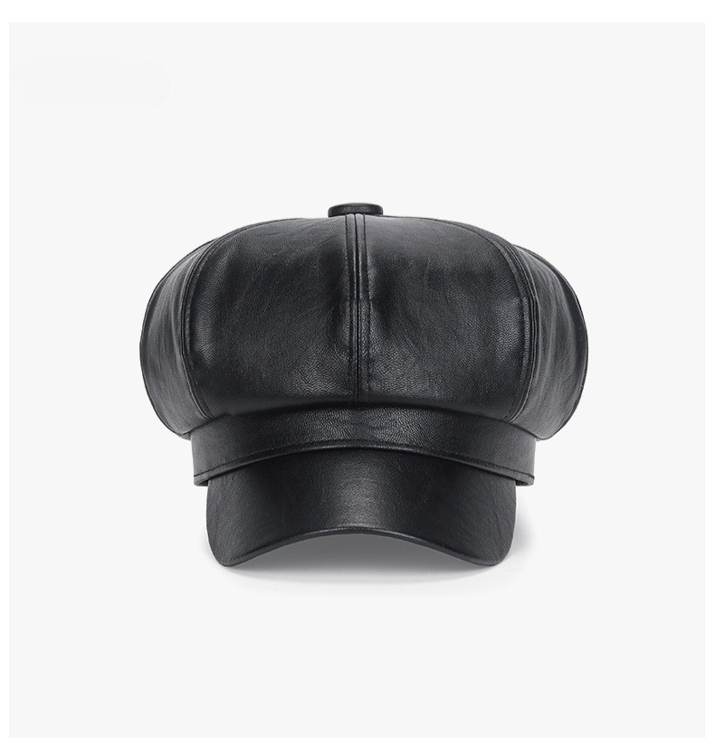 Black Faux Leather Newsboy Cap Baker Boy Hat Cabbie Flat Gatsby Driving Style