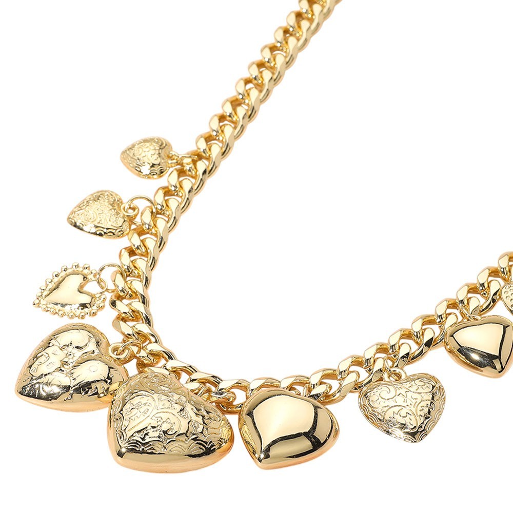 Chunky Gold Curb Chain Necklace Large Heart Charm Vintage Y2K Style Statement