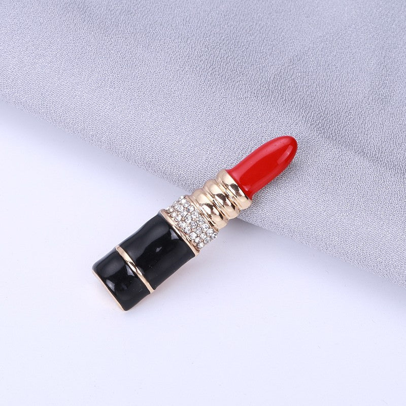 Red Lipstick Brooch Rhinestone Gold Tone Enamel Pin Glamour Gift for Her