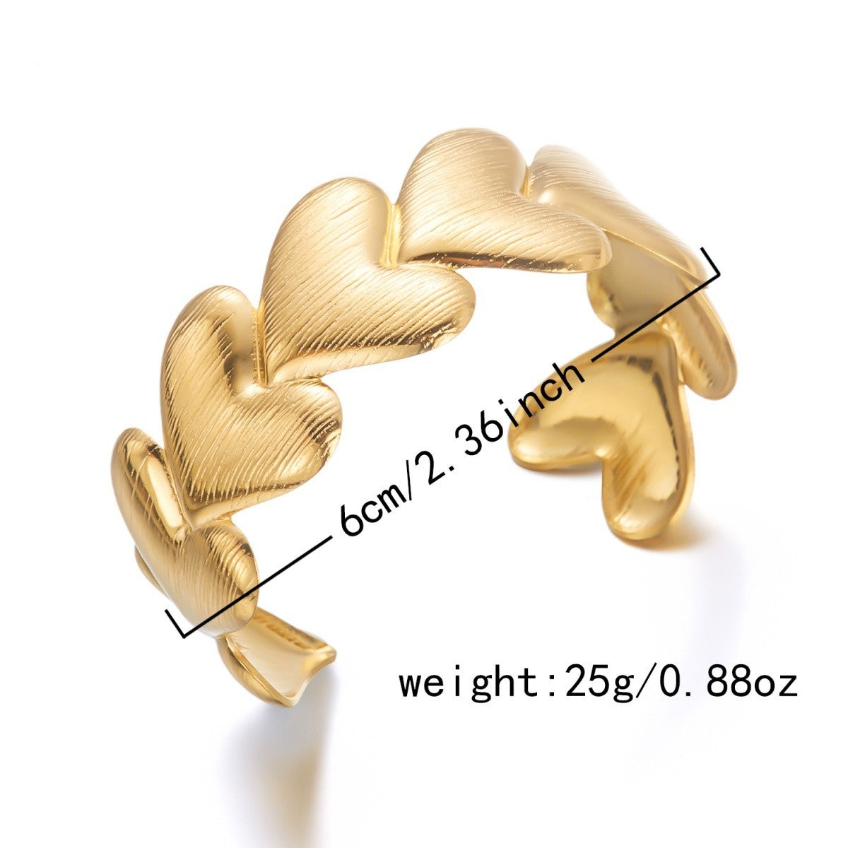 Statement Gold Tone Brushed Heart Cuff Bracelet Bangle Wide Open Adjustable