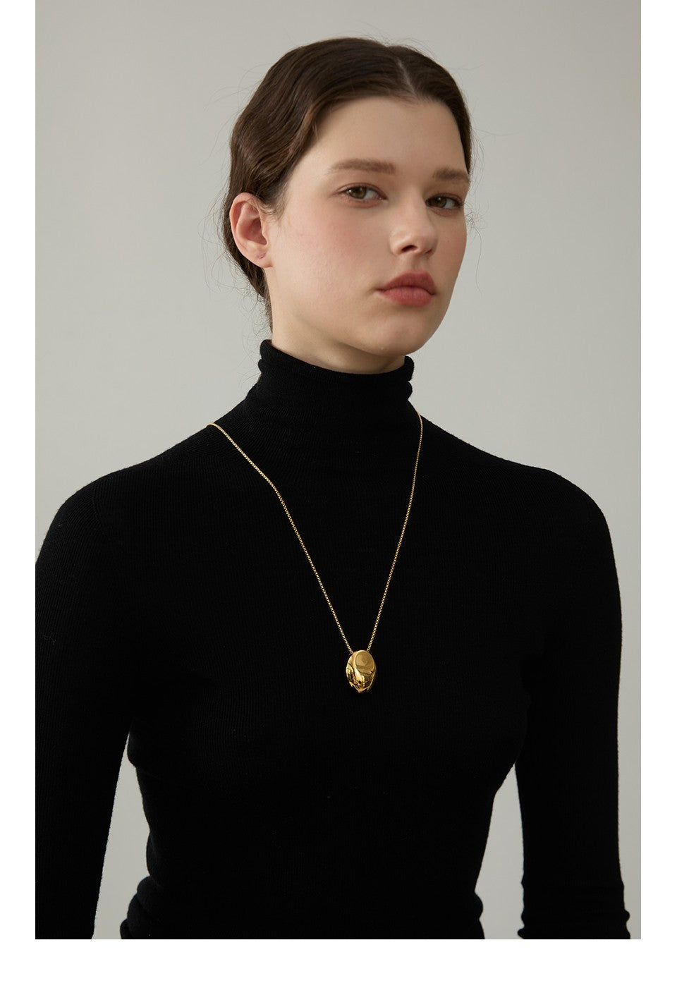 Gold Stainless Steel Dome Oval Pendant Necklace - Long Box Chain 28-30"