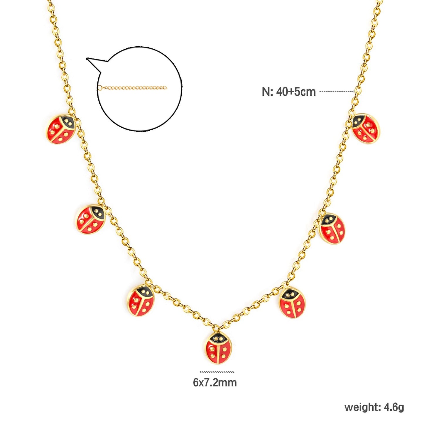 Charming Gold Tone Red Ladybug Dangle Charm Necklace for Women Girls