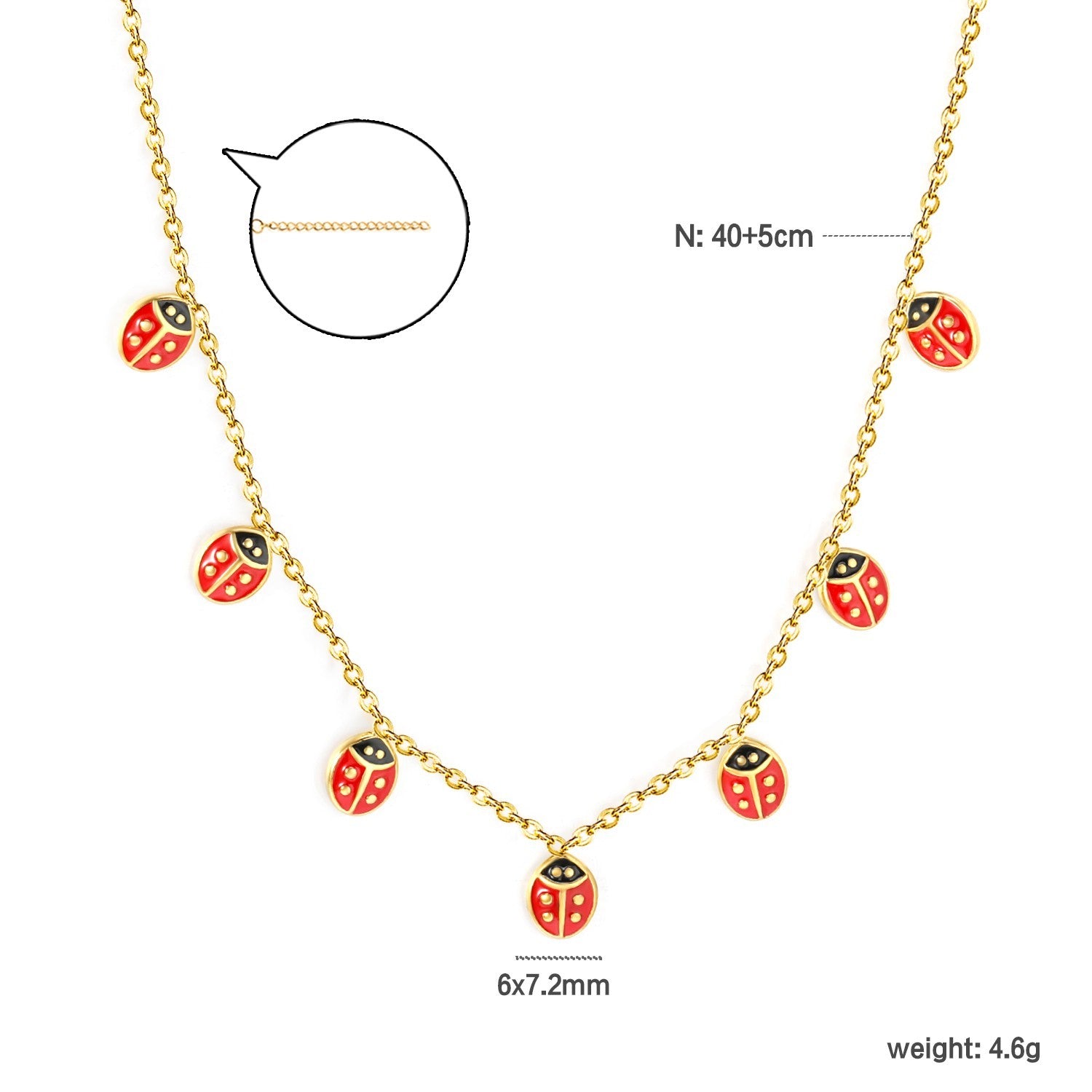 Charming Gold Tone Red Ladybug Dangle Charm Necklace for Women Girls