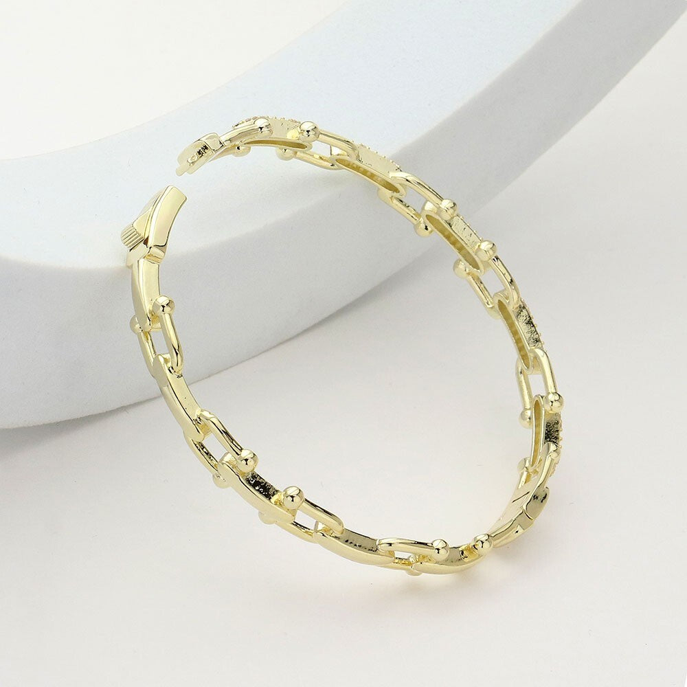 CZ Stone Paved Horseshoe Buckle Hinged Bangle Bracelet Women’s Sparkling Fashion