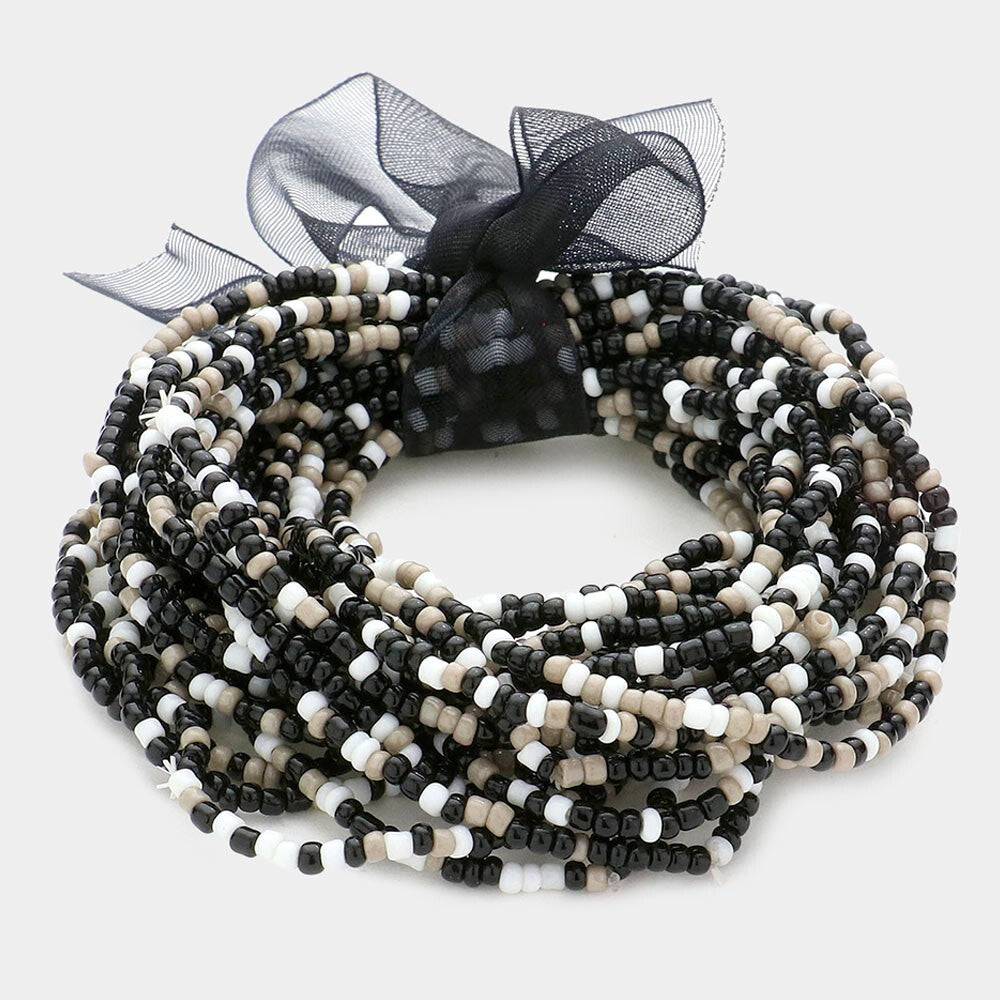 25PCS Black Seed Beaded Stretch Bracelets Boho Stackable Jewelry for Women