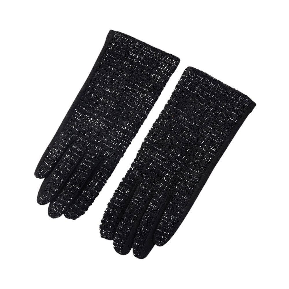 Pair of One Size Lurex Tweed Smart Touch Warm Winter Gloves for Women Black