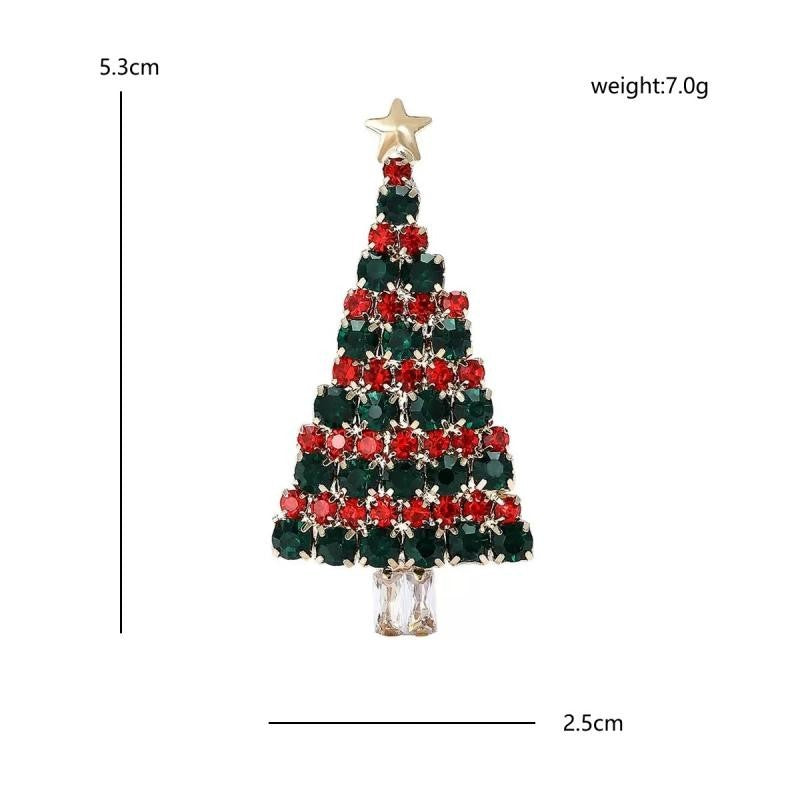 2pcs Christmas Tree Rhinestone Brooch Set Holiday Festive Crystal Pins