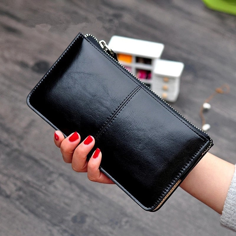 Black Patent Faux Leather Wristlet Wallet Clutch Zip Around Large Organizer