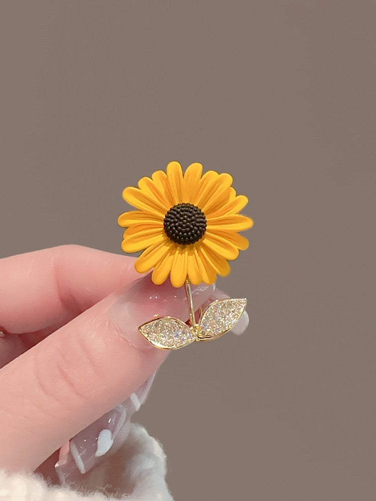 2pcs Sunflower Brooch Pin Yellow Flower Rhinestone Crystal Fashion Jewelry