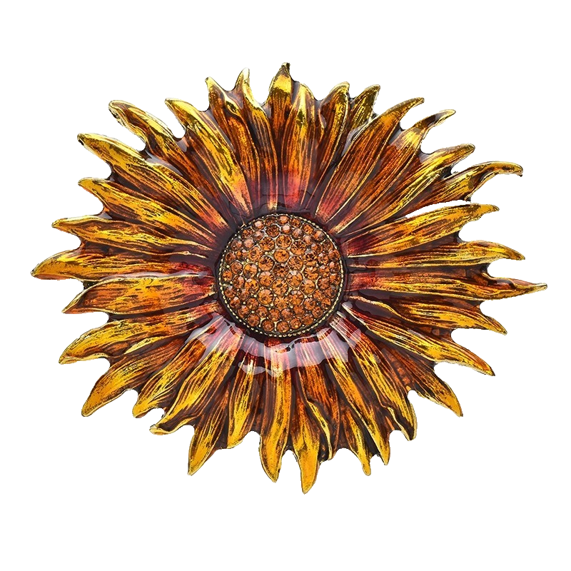 Vintage Style Sunflower Brooch Pin Yellow Amber Rhinestone Crystal Flower Gift