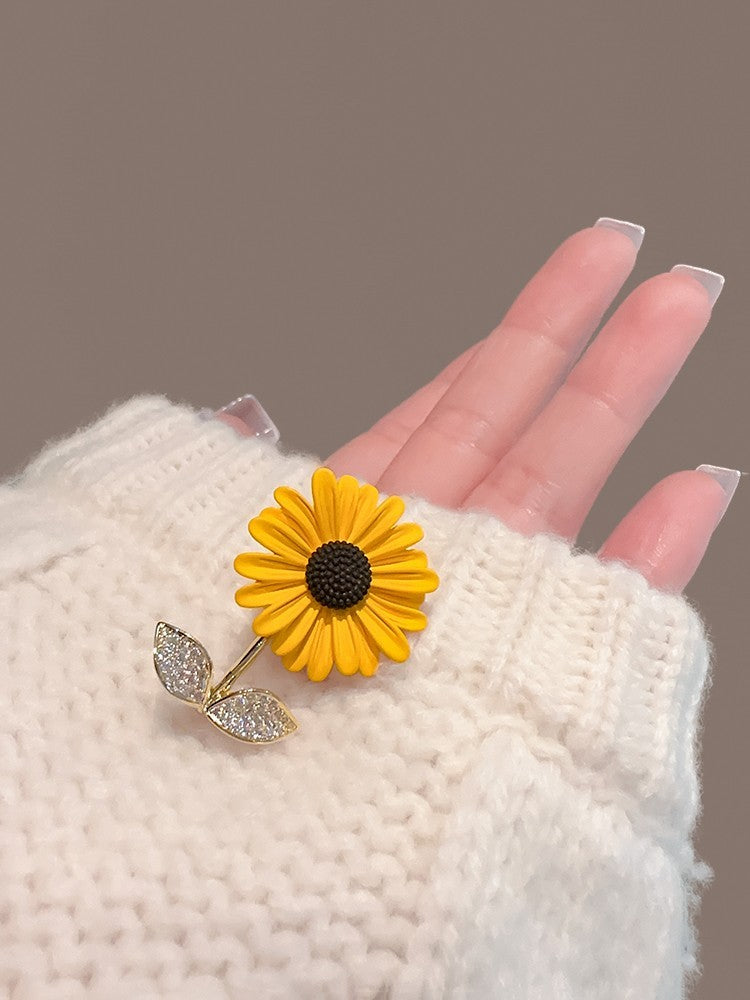 2pcs Sunflower Brooch Pin Yellow Flower Rhinestone Crystal Fashion Jewelry