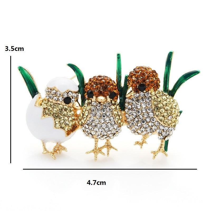 Rhinestone Three Little Chicks Brooch Enameled Bird Pin Easter Spring Jewelry