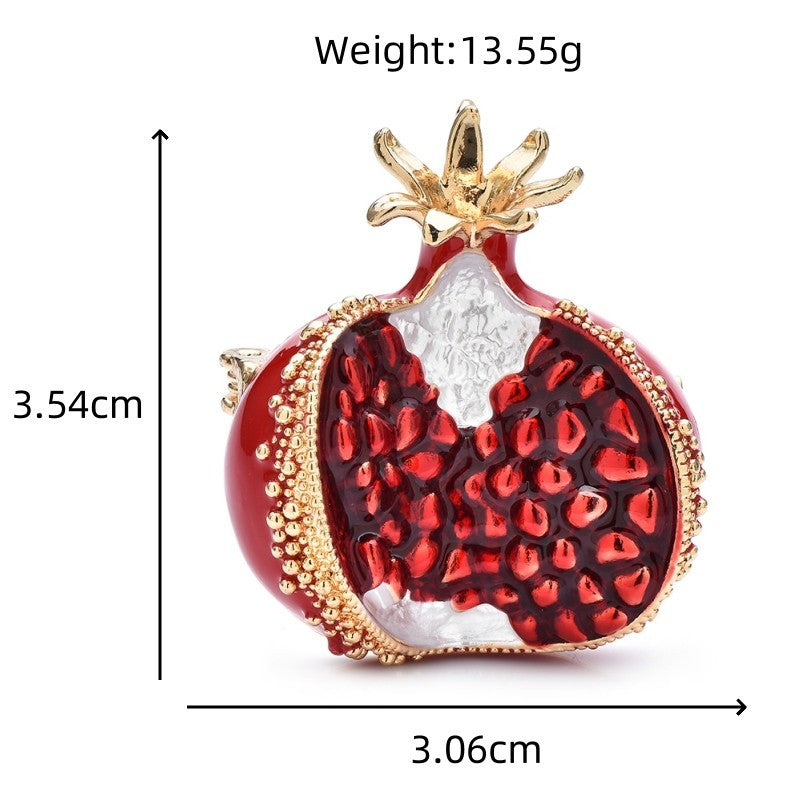 Red Pomegranate Brooch Glossy Finish Gold Accent Realistic Seed Detail