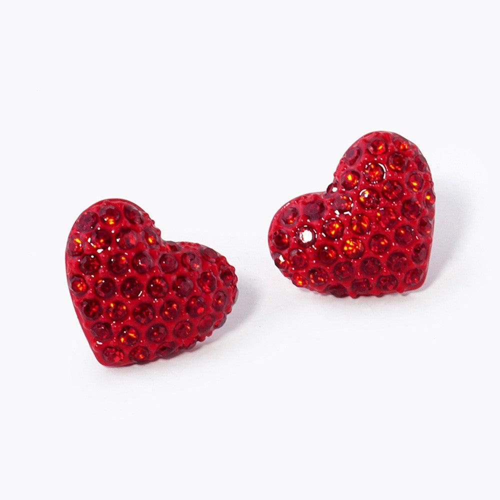 2pcs Red Gold Heart Stud Earrings for Women Crystal Sparkle Jewelry