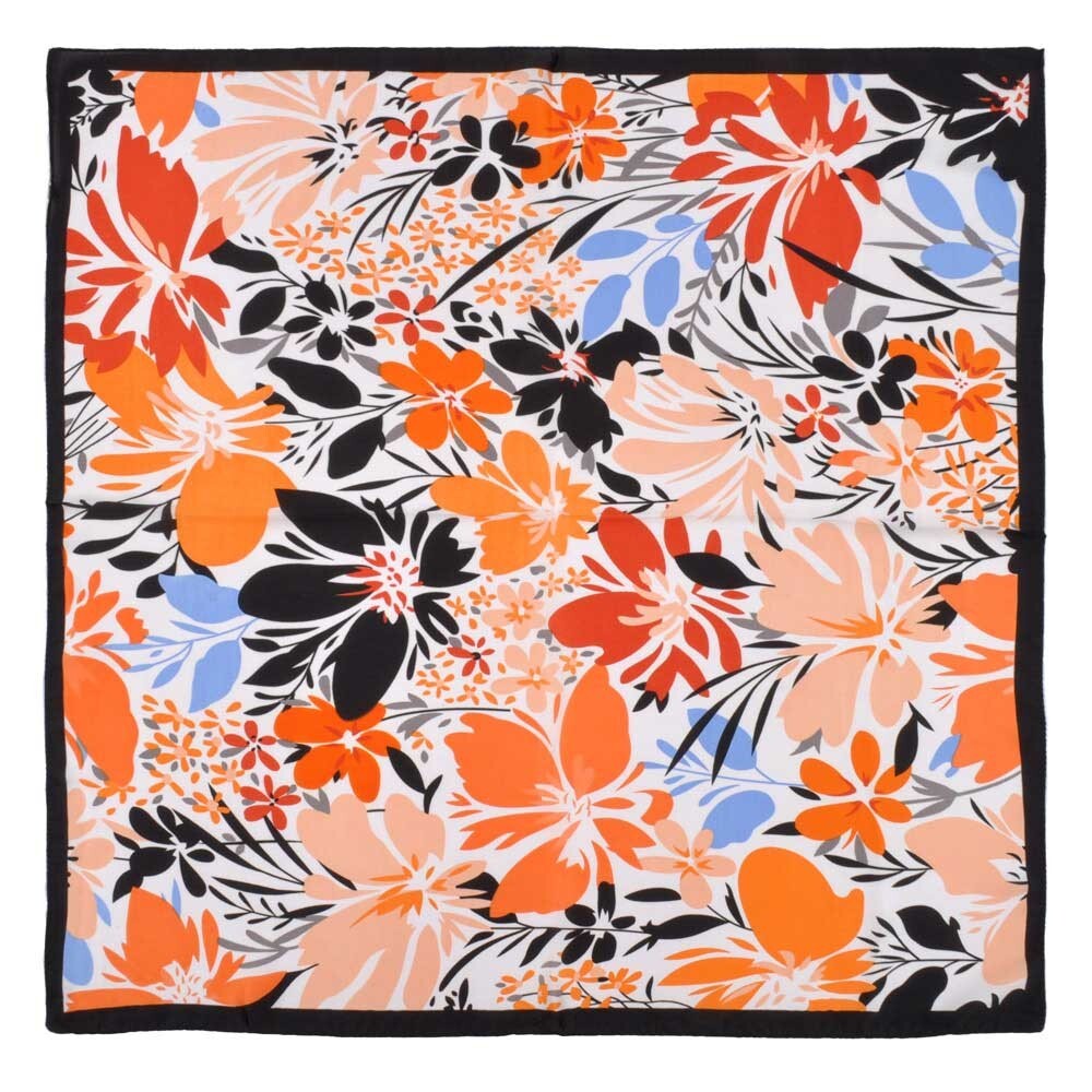 Floral Print Black Bandana Scarf Lightweight Square Neck Head Wrap for Women