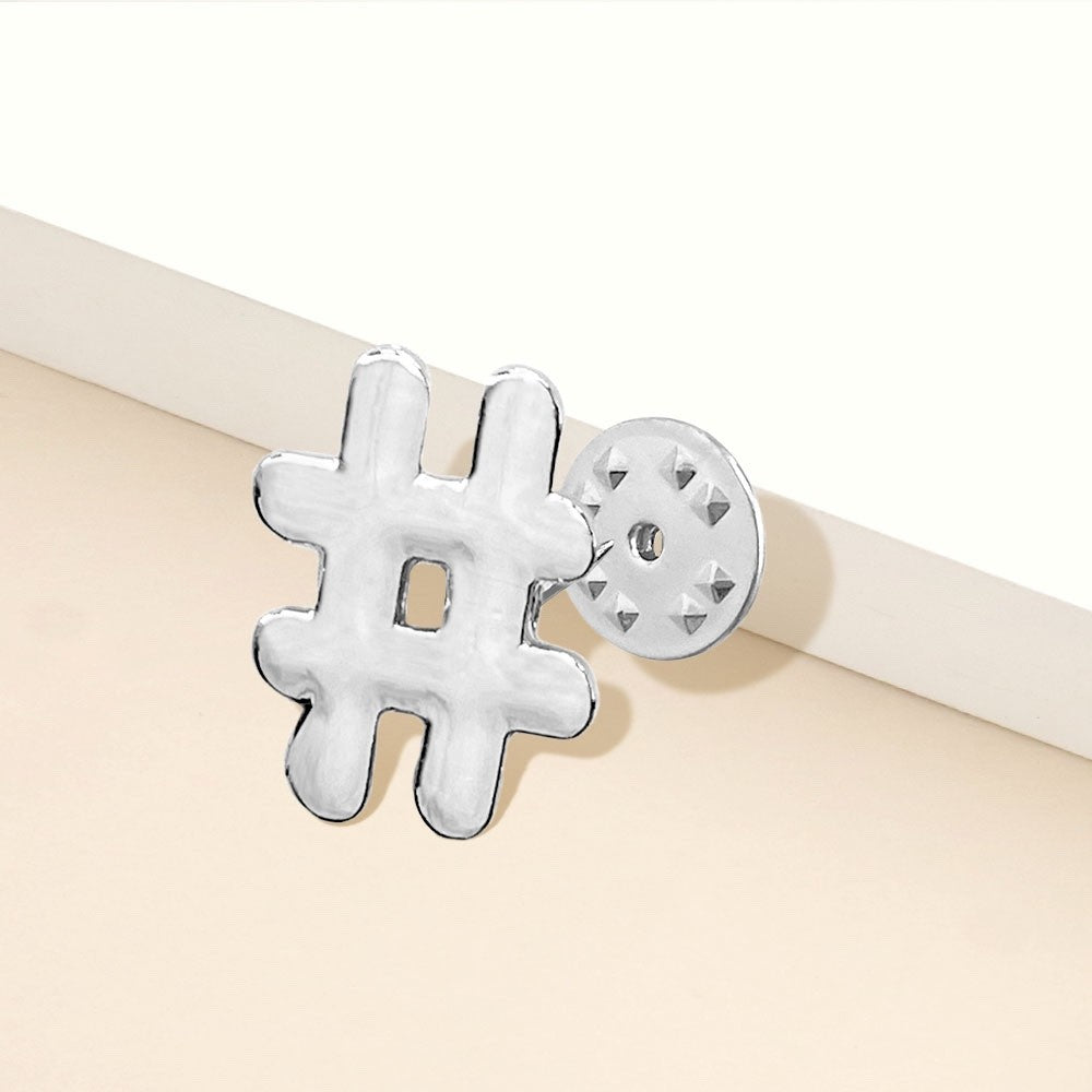2pc Silver Hashtag Lapel Pin Set - Modern Minimalist Symbol Jewelry Pins
