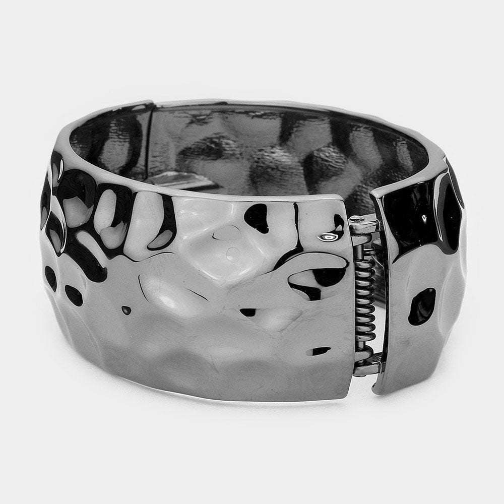 2-in-1 DEAL! Wide Hammered Cuff Bangle Bracelet Set Rose Gold & Silver