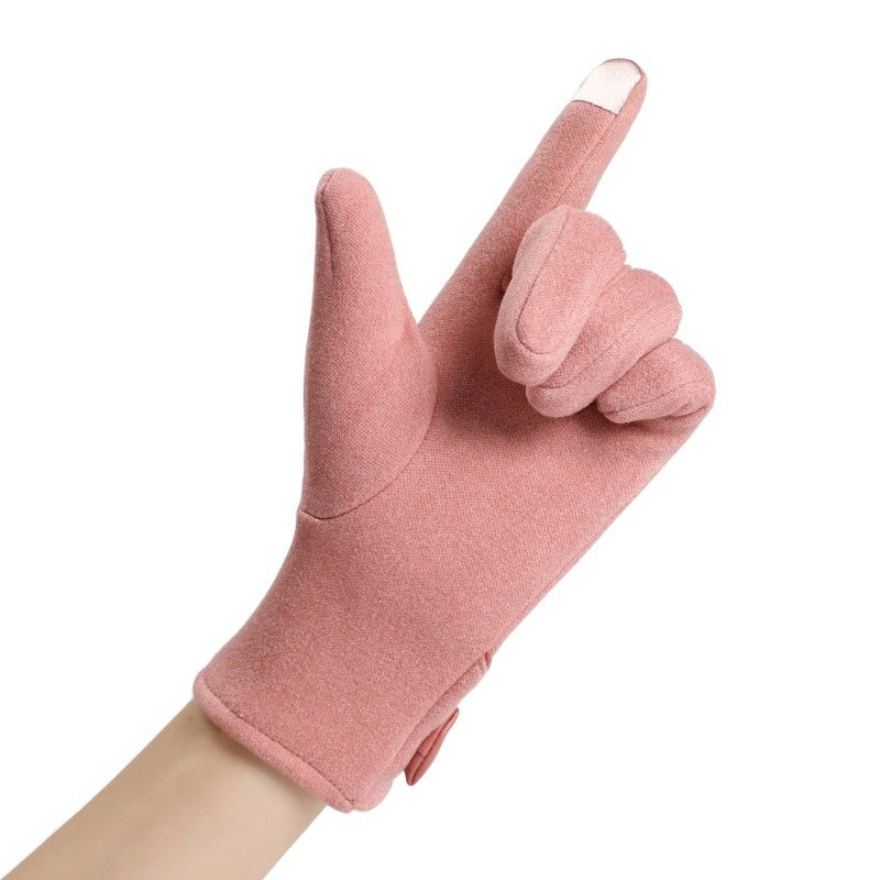Pink Women's Winter Gloves Touch Screen Fleece Lined Bow Cuff Dressy Warm