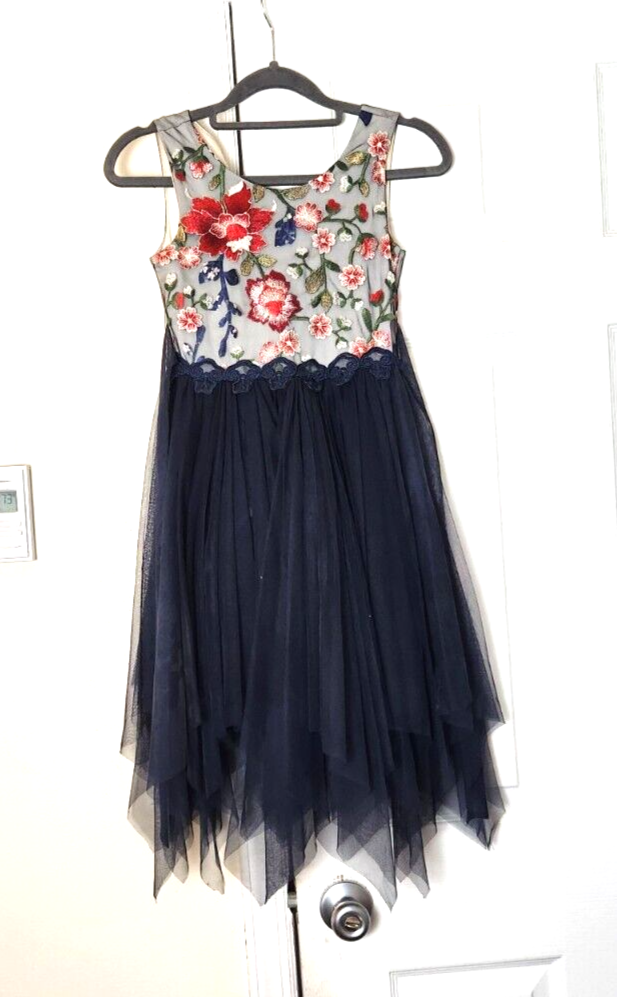 Bonnie Jean Floral Bodice Overlay Sleevless Tulle Dress for Girls Formal Event