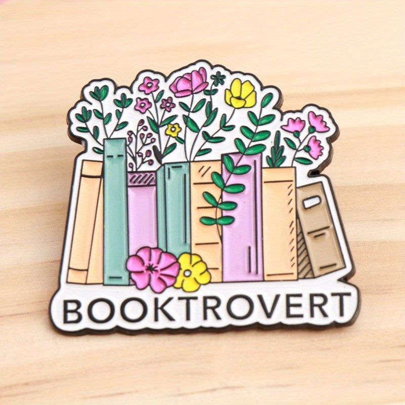 BOOKTROVERT Enamel Pin Book Lover Introvert Reading Bookworm Flower Gift