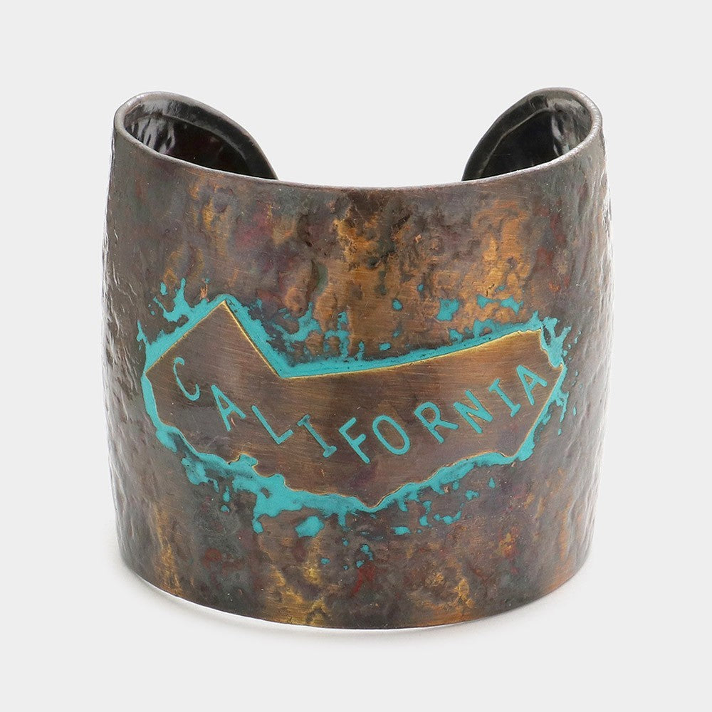 2-Pack! Wide Hammered California Cuff Bracelet Set | Gold Tone & Patina Copper