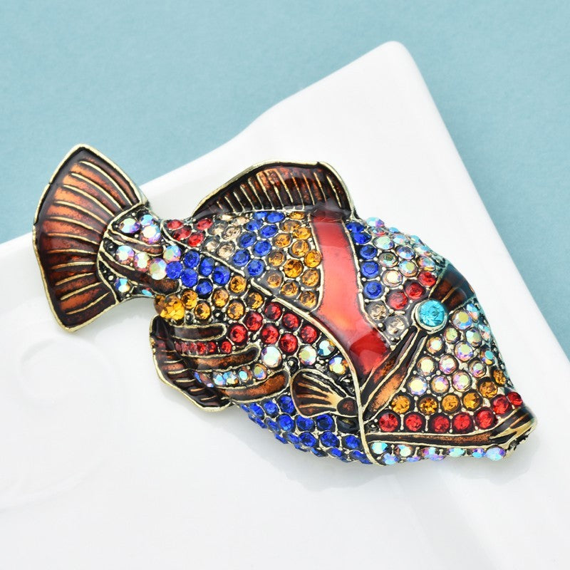 Tropical Reef Fish Brooch Pin Multicolor Rhinestone Enamel Clown Fish Jewelry