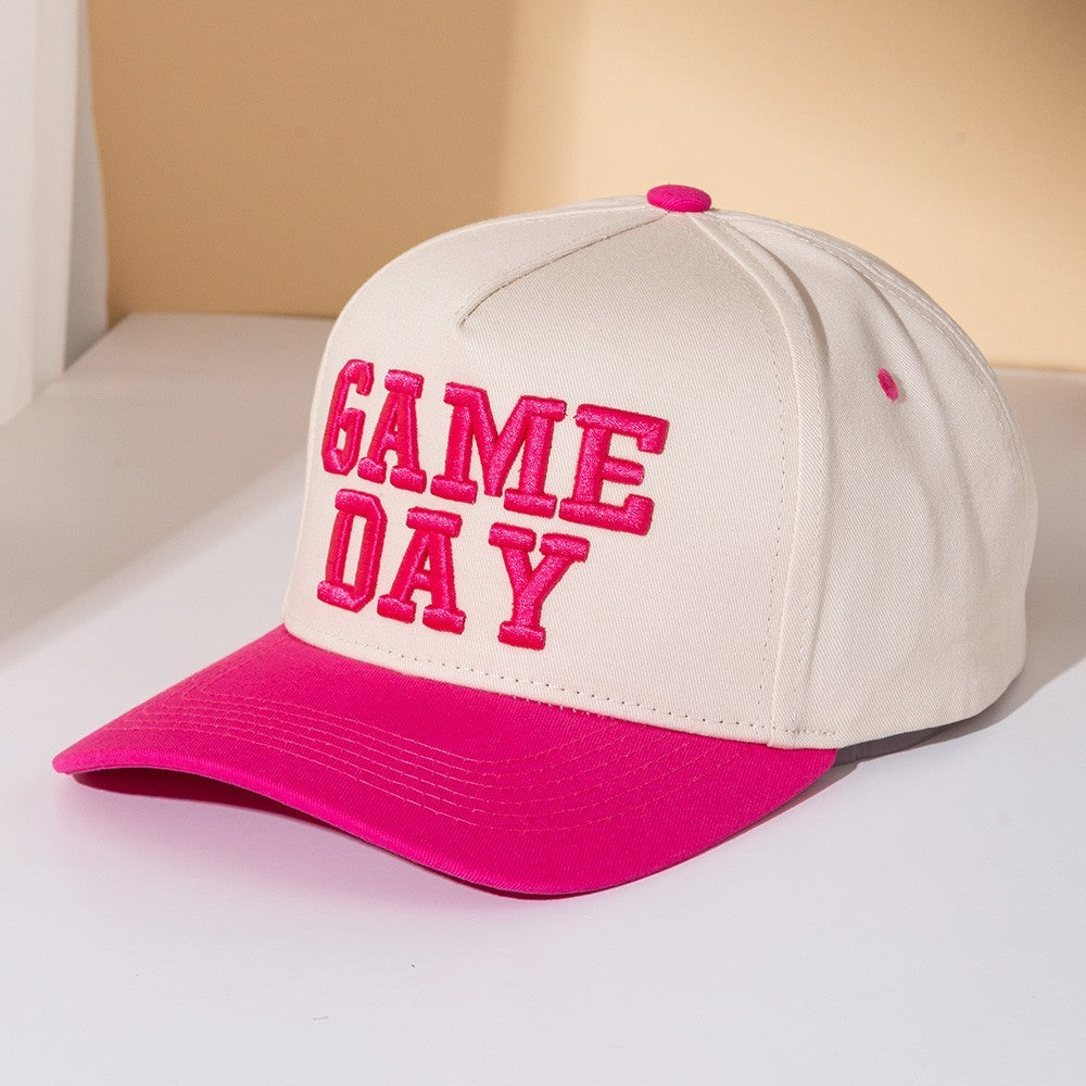 Embroidered GAME DAY Message Baseball Cap Women's OS Beige Pink Canvas Snapback