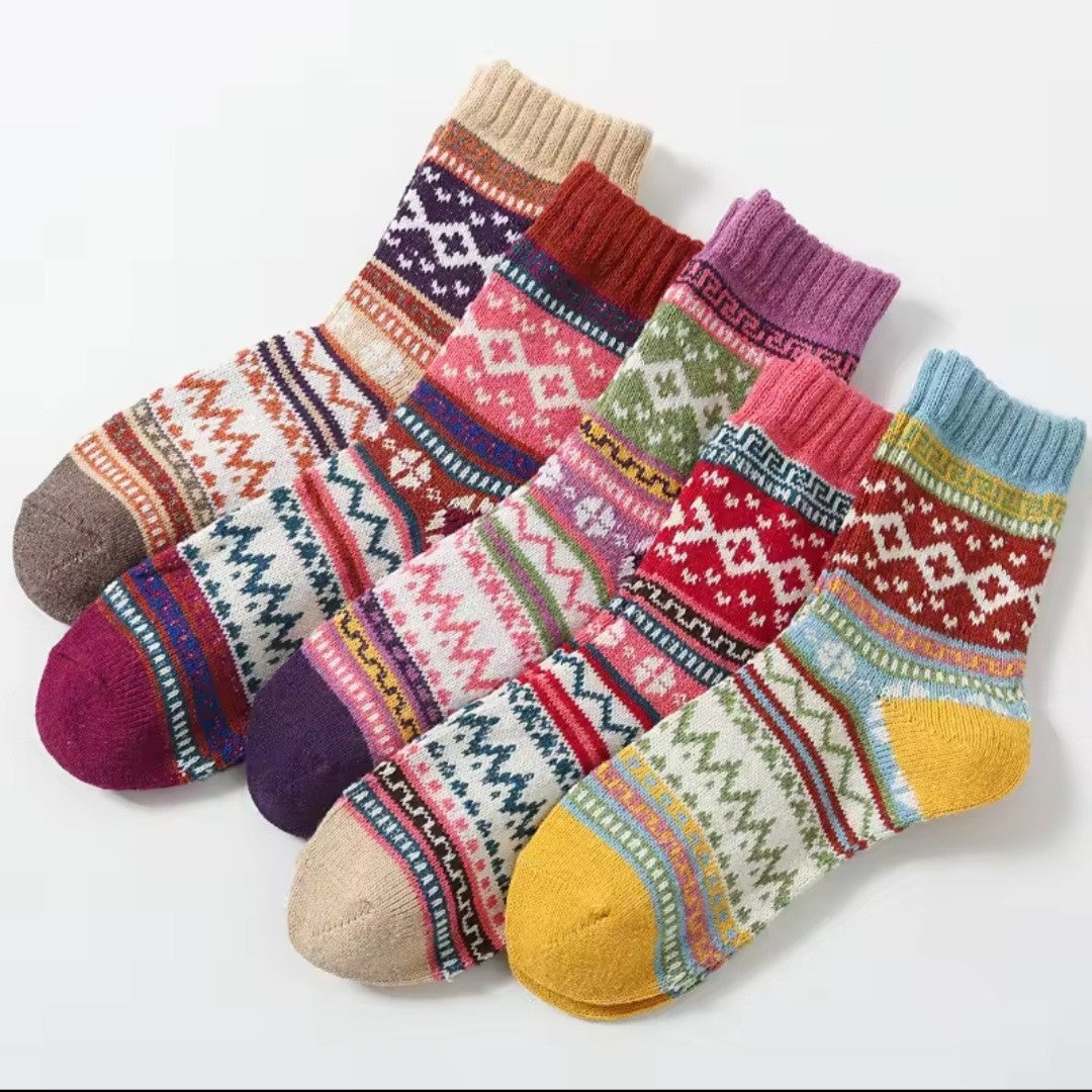 5 Pair Women's Wool Blend Thermal Fair Isle Nordic Winter Boot Socks