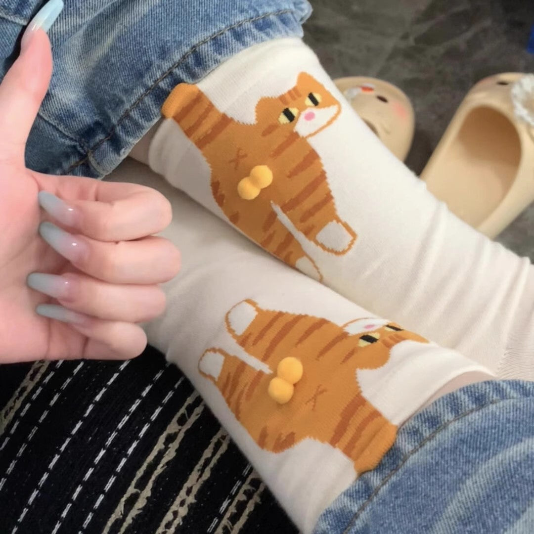 Cute 3D Cat Socks Bundle - Set of 2 Funny Cat Butt Crew Socks for Women