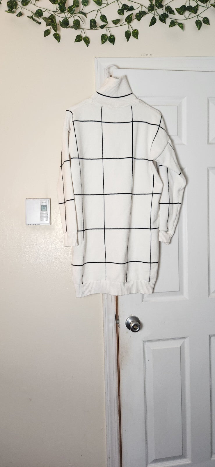 Grid Turtleneck Sweater Dress for Women Winter Knit Dresses for Ladies M-L SIze