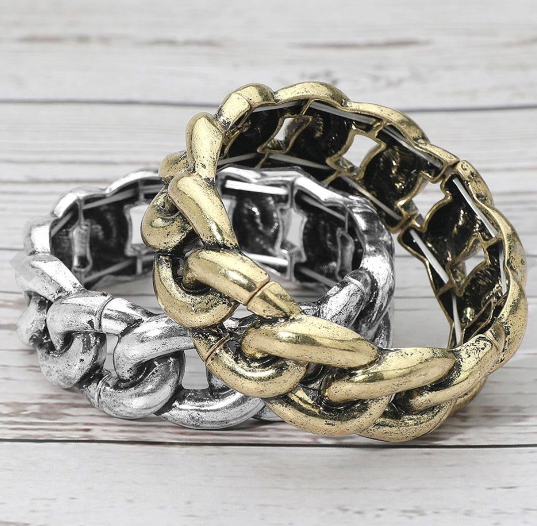 2-Piece Brass Chain Bracelet Set Mixed Metal Gold & Silver Tone Bracelets Unisex