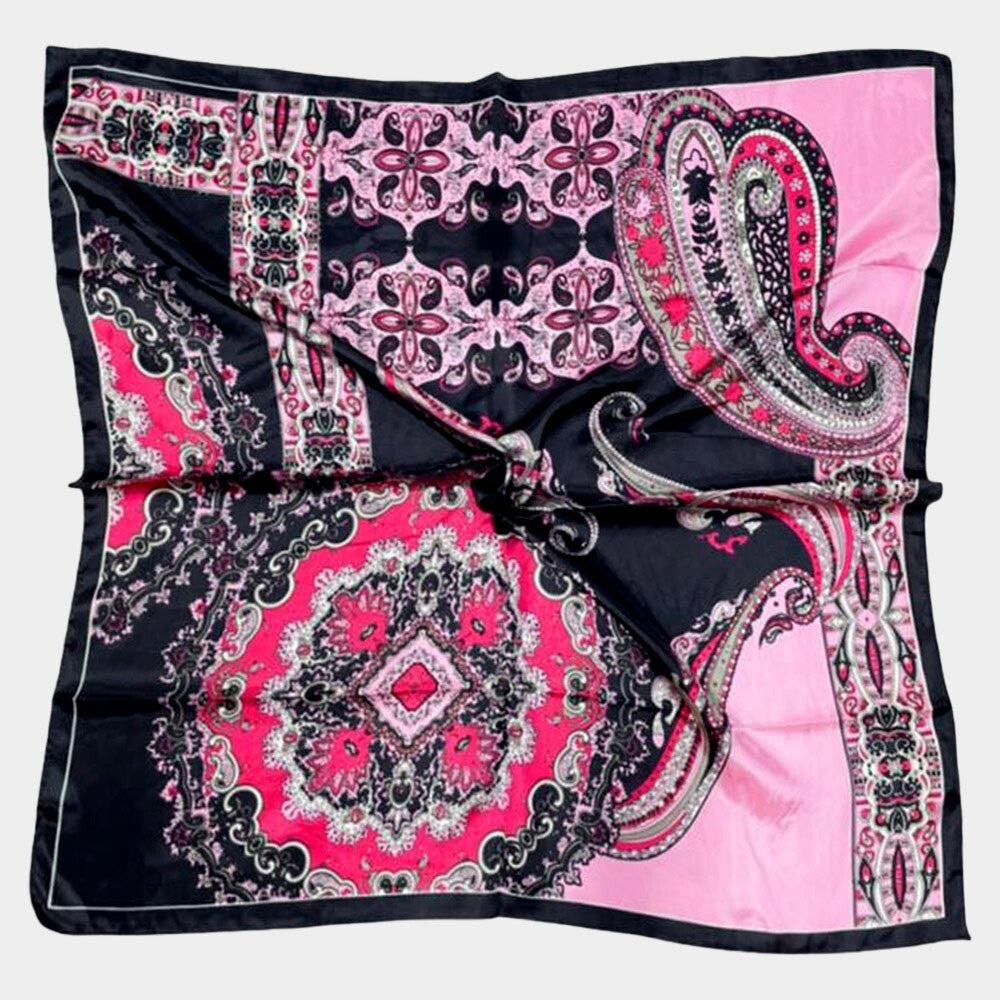 Paisley Print Silky Satin Square Scarf Shawl Head Wrap Neck Tie for Women 35 In