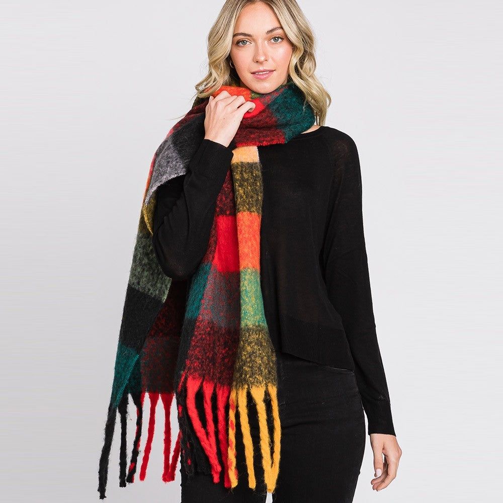 Multi-Colored Plaid Check Scarf Shawl Wrap Oversized Fall Winter Women