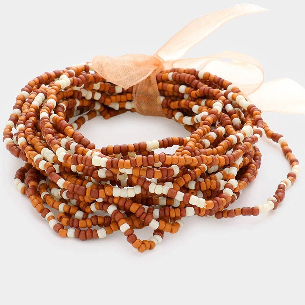 25PCS Colorful Seed Beaded Stretch Bracelets Boho Stackable Jewelry Brown