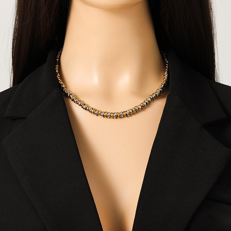 Gold Silver Tone Beaded Necklace & Bracelet Set Stainless Steel Jewelry