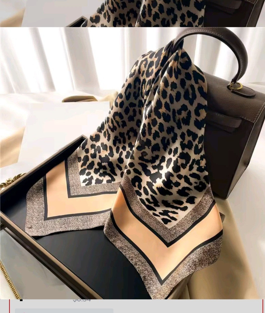 70cm Leopard Print Imitation Silk Scarf for Women – Animal Print Wraps for Lady