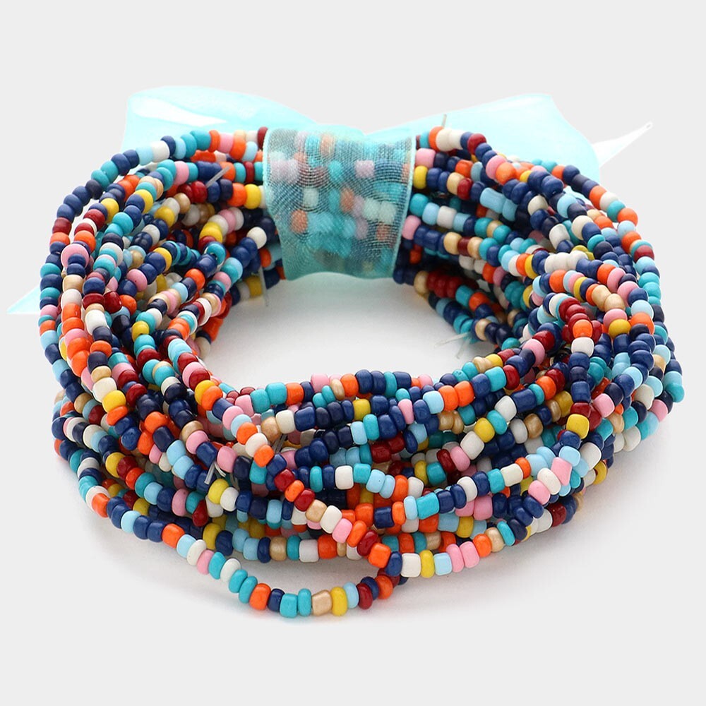 25PCS Colorful Seed Beaded Stretch Bracelets Boho Stackable Jewelry Blue