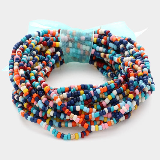 25PCS Colorful Seed Beaded Stretch Bracelets Boho Stackable Jewelry Blue