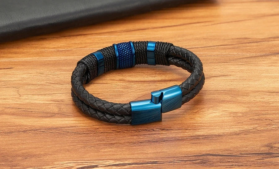 2-in-1 Men’s Double-Layer Braided Leather Bracelet Set Masculine Jewelry Gifts