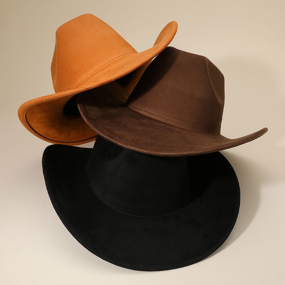 2 Piece Classic Plain Western Cowboy Fedora Hat Men's Black Polyester Wide Brim