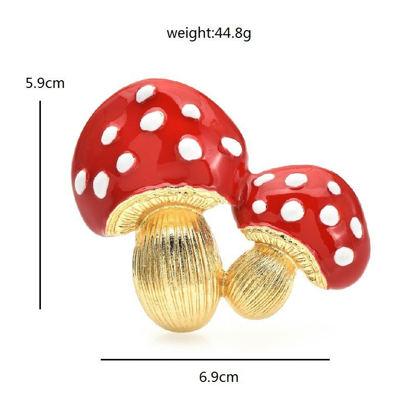 Vintage Style Red Enamel Mushroom Brooch Pin Jewelry Forest Whimsical Gift