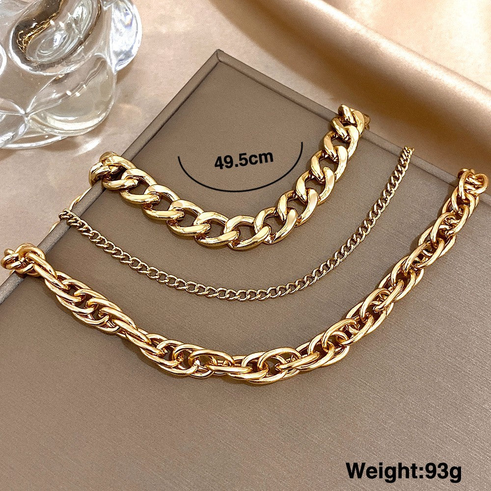 Gold Tone Layered Curb & Cable Chain Statement Necklace