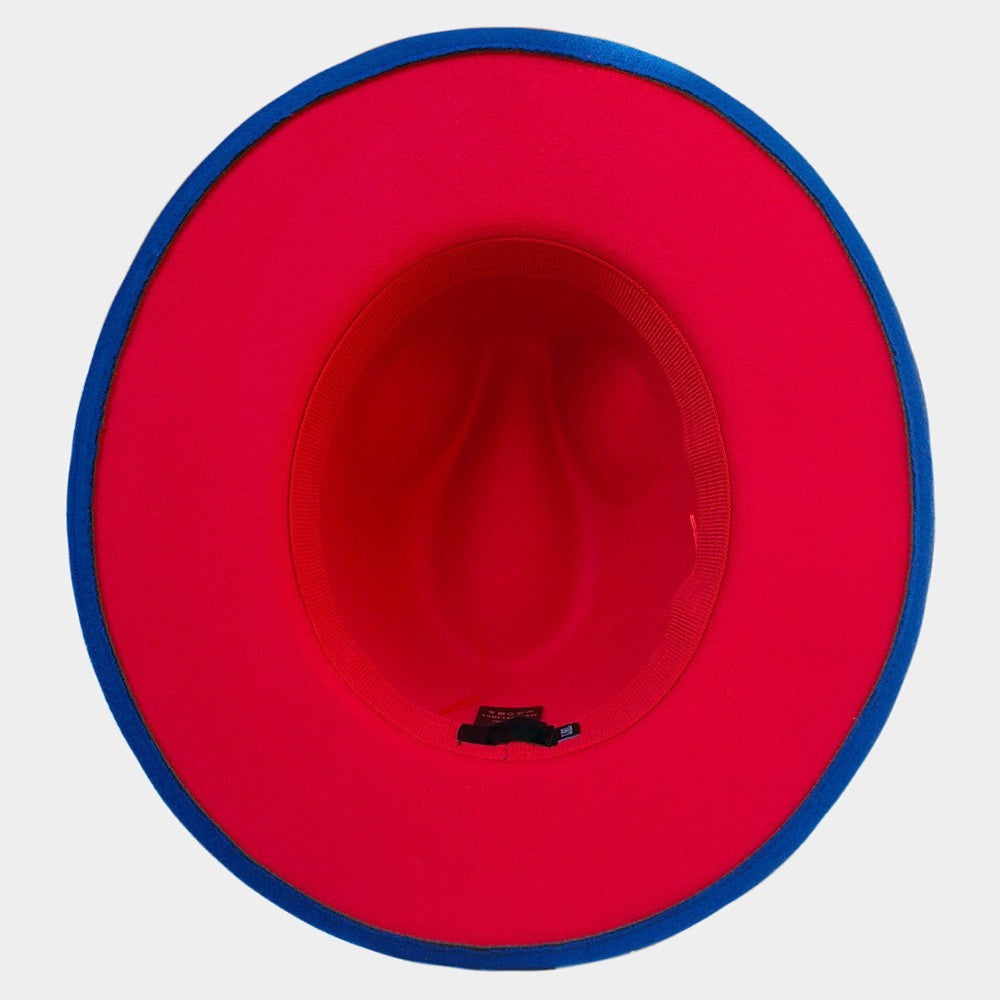 Women’s Belt Band Pointed Fedora Hat Wide Brim Classic Fashion Cap Blue Stylish