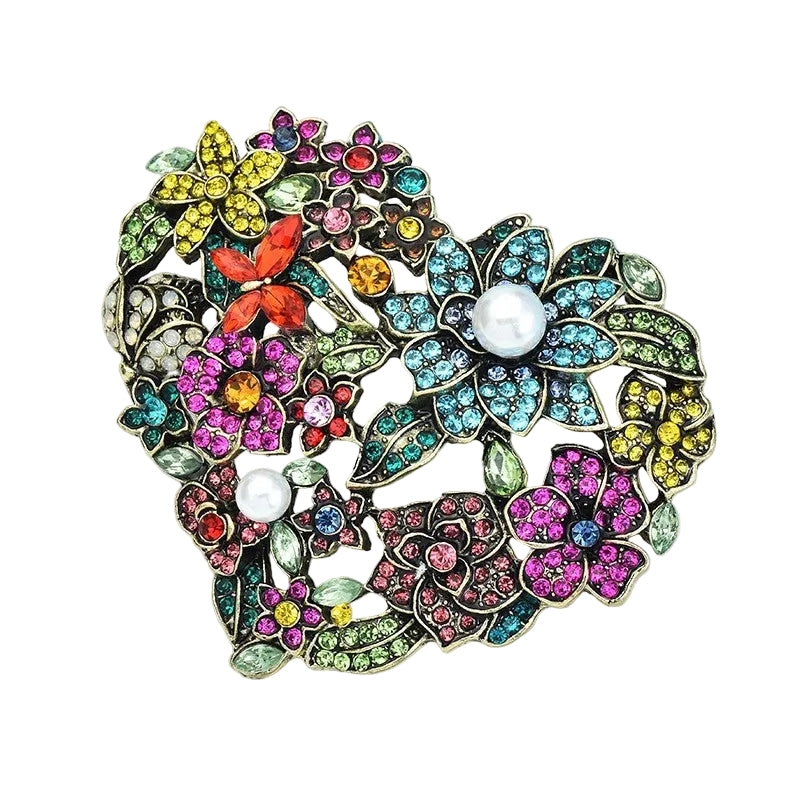 Floral Multi Color Heart Brooch Pin Vintage Style Crystal Butterfly Flower Jewel